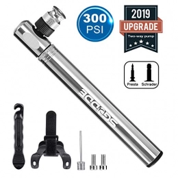 SGODDE Mini Bike Pump, 300 PSI High Pressure Hand Pump with Presta & Schrader Valve, Accurate Fast Inflation, Compact & Portable Bicycle Tyre Pump for Road Bike Mountain Bike Ball (Silver)
