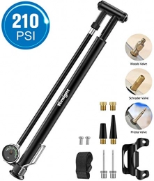 tomight Bike Pump tomight Mini Bike Pump, High Pressure 210 PSI / 14.5 Bar Floor Pump with Pressure Gauge and Flexible Hose, Accurate Fast Inflation, Including Gas Needle to Inflate Sports Balls, Swimming Rings -Black