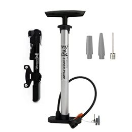TPI Bike Pump TPI Portable Bicycle Pump, Schrader and Presta, with Anti-Slip Foot Pad, High Pressure Durable Hose, Silver