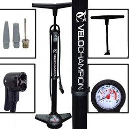VeloChampion  VeloChampion Pro High Pressure Cycling Floor / Track Pump With Pressure Gauge Fits Presta & Schrader With 200 PSI / 13.8 Bar Max Pressure Premium Quality, Durable And Quick & Easy To Use (Black)