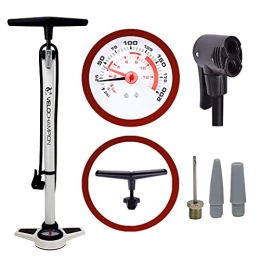 VeloChampion  VeloChampion Pro High Pressure Cycling Floor / Track Pump With Pressure Gauge – Fits Presta & Schrader With 200 PSI / 13.8 Bar Max Pressure – Premium Quality, Durable And Quick & Easy To Use (White)