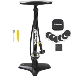 Vibrelli Unisex's Floor Gauge-High Pressure 160 PSI-Presta Valve Bike Automatically Switches to Schrader-Bicycle Pump Comes with Glueless Puncture Kit, Black, L