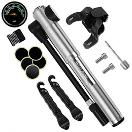 WESTGIRL Bike Pump with Gauge & Glueless Puncture Repair Kit - 300 PSI - Fits Presta & Schrader - Portable Bicycle Frame Pump for Road, Mountain and BMX Bikes, Mount Kit & Ball Needle Included