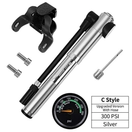 YMYGCC Accessories YMYGCC Bike Pump Portable Bike Pump Gauge High Pressure Hand Pump Bike Accessories Schrader & Presta Bicycle Pump (Color : C Style Silver)