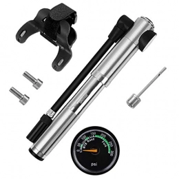 YRXWAN Bike Pump with Pressure Gauge, [300 PSI][Perfect Full Set] Mini Bicycle Pump, for Road, Mountain Bikes, Including Gas Needle to Inflate Sports Balls, Balloons,Silver