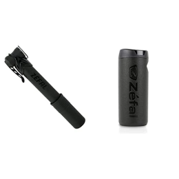 Zefal  Zefal Air Profil Micro Aluminium Mini Road Pump, 7 bar / 100 psi, 88 g - Black Mat & Unisex's Z Box Tool Bottle, Black, Large