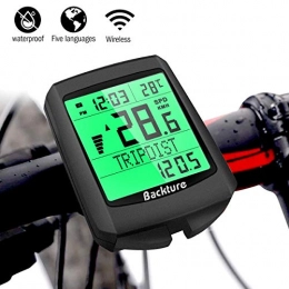 BACKTURE Bike Computer, 19 Multifunction Wireless Waterproof Bicycle Speedometer Odometer Automatic Wake-up & Memory LCD Backlight 5 Language Display with Mount Accessories for Cycling Speed Tracking