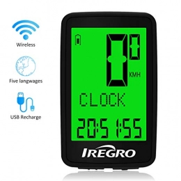 IREGRO Cycling Computer IREGRO Bike Computer, USB Rechargeable Wireless Waterproof Bicycle Speedometer User A / B with LCD Backlight 5 Language Displays Bike Odometer for Outdoor Cycling Realtime Speed Tracking