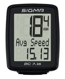 Cicli Bonin Cycling Computer Sigma Sport Bicycle Computer BC 7.16, 7 Functions, Average Speed, wired Bike Computer, Black