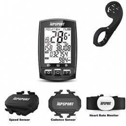MLSice Accessories Wireless GPS Bike Computer, iGPSPORT Cycling GPS Computer with Chest Strap HRM + Speed Sensor + Cadence Sensor + Out-Front Bike Mount with ANT+ Bluetooth Function