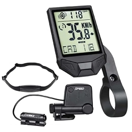 Yajun Accessories Yajun Bike Computer Multifunctional Wireless Bicycle Tachometer Heart Rate Cadence Cycle Nightlight Waterproof Speedometer, Black