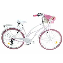 Davi Bianca Cruiser Premium Bike in alluminio 160-185 cm altezza, Bicicletta Bici Citybike Donna Vintage Retro, Luce Bici, 7 marce, City Bike da Donna, Bici da Donna, Bici da Città (Bianco/Rosa)