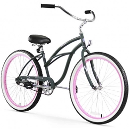 Firmstrong Bici Firmstrong Urban Lady Beach Cruiser Bicycle, Army Green / Pink Rims