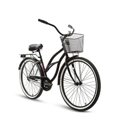 KOOKYY Biciclette a velocità singola per adulti da 66 cm per il tempo libero in spiaggia in bicicletta con cestino e portabagagli unisex in acciaio retrò (colore: nero)