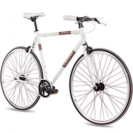 CHRISSON Bici da strada Chrisson, bicicletta vintage da 28 pollici, a doppia velocità, FG Flat 1.0, colore bianco, 56 cm, Urban Old School Fixed Gear Bike, per uomo e donna