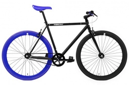 FabricBike Bici FabricBike-Bicicletta Fixie Nera, Single Speed, Fixie Bike, Telaio Hi-Ten di Acciaio, 10kg (Matte Black & Blue 2.0, L-58)