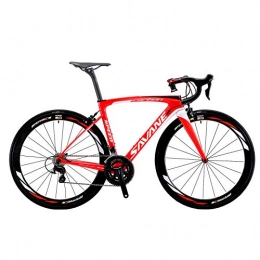 SAVADECK Bici da strada SAVADECK Herd6.0 Carbon - Bicicletta da corsa T800 in fibra di carbonio 700C con Shimano 105 R7000 Groupset 22 velocità di carbonio ultra luce piena (rosso bianco, 54 cm)