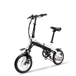 LANKELEISI Bici elettriches A6 Mini bicicletta pieghevole portatile E, bicicletta elettrica da 14 pollici, motore 36V 400W, cerchio in lega di magnesio, forcella di sospensione (Nero bianco, Più 1 batteria di ricambio)