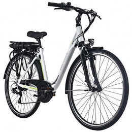 Adore Bici Adore, Bicicletta elettrica in alluminio City Pedelec Versailles 28'', 250 Watt, agli ioni di litio, 36 V / 10, 4 Ah, 7 marce Donna, bianco-verde, 48 centimetri