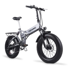 AJLDN Bicicletta Elettrica, 20'' Bici Elettrica Pieghevole Mountain Bike Elettrica con LCD Display Luci ​LED Ebike Fat Tire con Batteria Rimovibile 12,8Ah E-Bike 7 velocità (Color : Grey)