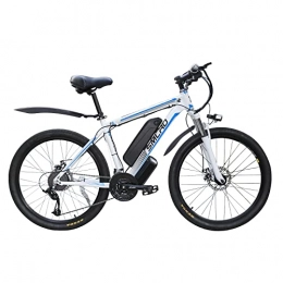 AKEZ Bici elettriches AKEZ Bicicletta elettrica da 26 pollici, bicicletta elettrica da uomo e da donna, con batteria rimovibile da 48 V / 10 Ah, cambio Shimano a 21 marce (blu bianco)