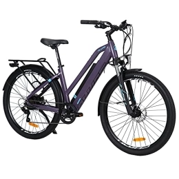 AKEZ Bici AKEZ Bicicletta elettrica da donna, 27, 5 pollici, 36 V, 12, 5 Ah, batteria al litio, per adulti con motore Bafang e cambio Shimano a 7 marce, EU Warehouse (Purple)