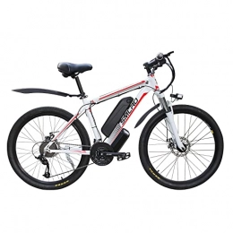 AKEZ Bici elettriches AKEZ Bicicletta elettrica da uomo, mountain bike, 26 pollici, bicicletta elettrica da donna, con batteria rimovibile da 48 V / 10 Ah, cambio Shimano a 21 velocità (bianco rosso-1000)