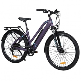 AKEZ Bici elettriches AKEZ Ebike Bicicletta elettrica da donna, 27, 5 pollici, 250 W, 36 V, 12, 5 Ah, batteria al litio per adulti con motore Bafang e cambio Shimano a 7 marce, EU Warehouse (Purple)