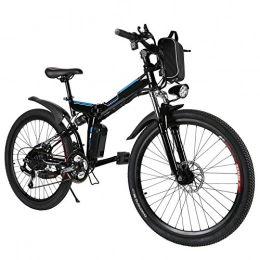 Ancheer Bici elettriches ANCHEER Bici Elettriche da Montagna 26 Pollici, Mountain Bike Batteria al Litio (36 V 250 W) 21 velocità di Sospensione Completa e Attrezzatura Shimano (Nero + Blu (Pieghevole))