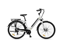 Argento Bici elettriches Argento E-Bike Omega, Motore 250W, Freni a Disco, Batteria 374Wh, Fino a 70km, Schermo LCD, Cambio Shimano 7 Rapporti, Bianco
