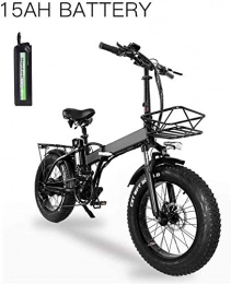 LIMQ Bici elettriches Batteria al Litio Bici Elettrica 48V15A 20 * 4 Bicicletta Elettrica Pieghevole in Alluminio da 0 Pollici 500W Potente Mountain Bike Bicicletta da Neve / Spiaggia, 15ah Dual Battery