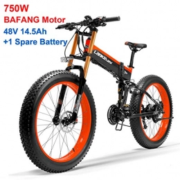 T Bici elettriches Bici elettrica 26 pollici della bici elettrica della gomma grassa, bici della neve del motore di alta qualità 48V / 14.5AH, batteria al litio 21 velocità / 750W, sistema operativo ottimizzato Orange
