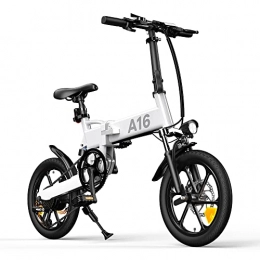 ADO Bici elettriches Bicicletta elettrica Pieghevole A16, con Motore da 250 W, Batteria rimovibile da 36 V / 7, 8 Ah, Cambio Shimano a 7 Marce, Velocità 25 km / h, Autonomia Chilometrica fino a 70 km (Bianco, 16)