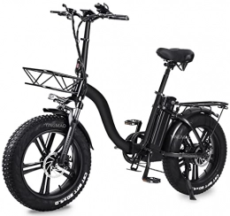 Bicicletta Elettrica Pieghevole, Bici Elettrica con 48V 15AH Batteria Agli Ioni Di Litio, 20" E Bike Unisex Adulto Nero (One-piece wheel)