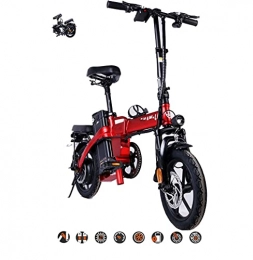DYM Bici elettriches Bicicletta elettrica pieghevole bicicletta Mini batteria al litio mobilità elettrica 250w motore brushless 14 pollici batteria rimovibile 48V materiale (Color:red, Size:48V20AH)