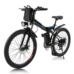 potkcroa Bici elettriches Bicicletta elettrica pieghevole da 26 pollici con motore da 250 W, batteria rimovibile da 36 V / 8 Ah, mountain bike a 21 marce E-MTB fino a 30 km (spina tedesca)