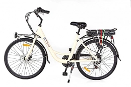BiClou Bici elettriches BiClou Porteur - Bicicletta elettrica da 26", 60 km Ebike pedelec LED (color avorio)