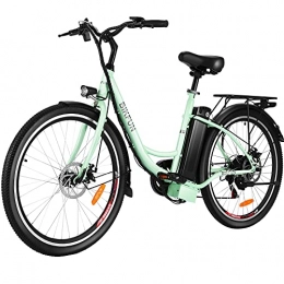 BIKFUN Bici BIKFUN 26" 350W Bici Elettrica con Batteria 15Ah 540Wh, Bicicletta Assistita Pendolare per Adulti, Shimano 7 Velocità (26"vintage-verde)