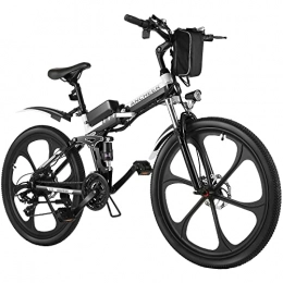 BIKFUN Bici elettriches BIKFUN 26” Bicicletta Elettrica Pieghevole, 250W Bici Elettriche, Batteria 36V 8Ah, Cambio Shimano 21 velocità, E-Bike para Adultos (ruota integrata-nero)