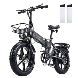 BURCHDA  BURCHDA R7PRO Bicicletta elettrica pieghevole Mountain Bike, 48 V 32 Ah batteria rimovibile E-Bike, 50, 8 x 10, 2 cm, display LCD, 8 velocità City Commuter E-Bike (grigio, 16 Ah* 2)