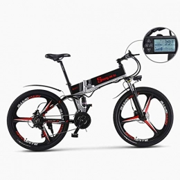 CHEER.COM E-Bike Elettrica Pieghevole da 26 Pollici da 350 W per Mountain Bike da Neve con Super Leggera Lega di Alluminio A 6 Razze Ruota Integrata Premium Full Suspension 21 Speed   Gear,Black