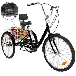 DNNAL Bici elettriches DNNAL Triciclo Bici per Adulti da 24 Pollici, Triciclo a Pedali con cestello di Grandi Dimensioni Adatto per Adolescenti, Donne, Uomini, Shopping, Shopping, Sport, Nero