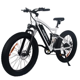 E-bike 26", leva del cambio a 7 marce e motore posteriore per 25 km/h, bicicletta con forcella ammortizzata, luce LED e sella sportiva | ONES1 (bianco)