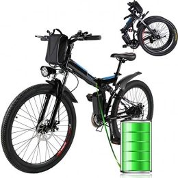 Eloklem Bici elettriches E-Bike Bici Pieghevole Mountain Bike Bici Elettrica con Cambio Shimano 21 velocità, 250W, 8AH, Batteria agli ioni di Litio 36V, 26", Bici City Bike (Nero)