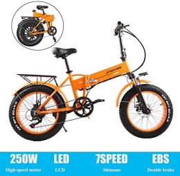 LIMQ Bici elettriches E-Bike da Neve da 20 Pollici 48V 250W Bici Elettrica 4.0 Piega per Pneumatici Grossi Bici da Montagna Elettrica Batteria al Litio Emotore da Spiaggia, Orange