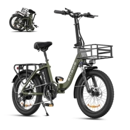 ENGWE Bici ENGWE L20 SE Bicicletta elettrica per Adulti 250W E-Bike Pieghevole 36V 15.6Ah Batteria Rimovibile 20" x 3.0 Fat Tire Bicicletta Elettrica Pieghevole E-Bike per Adulti (Verde)
