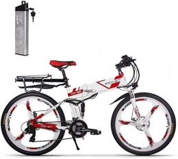 ENLEE Bici elettriches ENLEE Rich Bit TOP-860 36V 250W 12.8Ah Bici da Città a Sospensione Completa Bicicletta Pieghevole da Mountain Bike Pieghevole elettrica (White-Red)