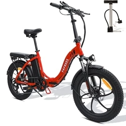Fafrees Bici elettriches Fafrees F20 [Ufficiale] Pieghevole E Bike Fatbike con batteria da 36 V 15 AH, bicicletta elettrica da donna 20 pollici, 250 W, 25 km / h, Shimano 7S, rosso