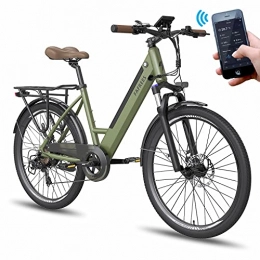 Fafrees Bici elettriches Fafrees F26-PRO - Bicicletta elettrica da donna con app E Bike da 26 pollici, 250 W E, 42 N.m, con batteria da 36 V / 10 Ah, Shimano Pedelec e Bike da donna, 120 kg, IP54, verde
