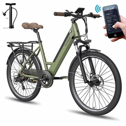 Fafrees  Fafrees [ Ufficiale] F26-PRO Bicicletta da donna con App E Bike 26 pollici, 250 W E Bicicletta elettrica da uomo, 42 N.m, Ebike con batteria 36 V / 10 Ah, Shimano 7S, 120 kg, IP54, verde